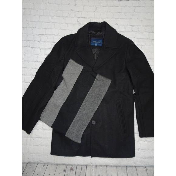 Cole Haan Other - Cole Haan Melton Men's Black Wool Pea Coat with Scarf S